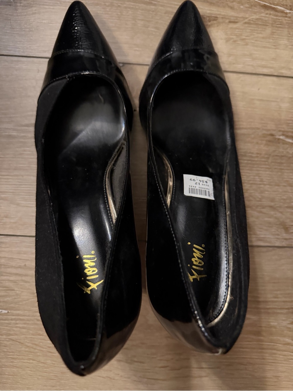 Fioni Black Pointed Toe Stiletto Pumps Mixed Texture Size 12